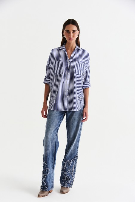 VESNA CAMISA AURA BLANCO CON AZUL