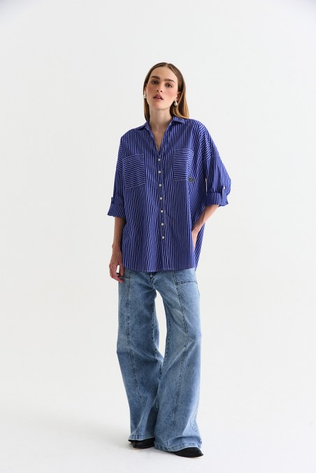 VESNA CAMISA AURA AZUL CON BLANCO