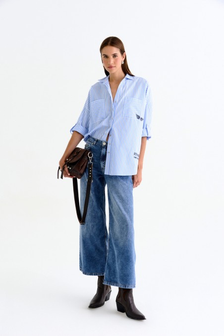 VESNA CAMISA AURA BLANCO CON CELESTE