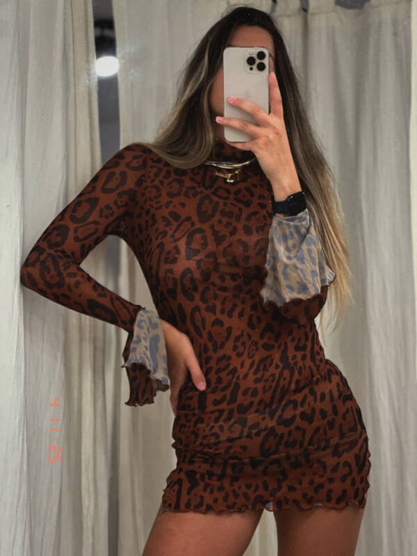 MARIA ANTONIETA VESTIDO SIENA ZOO BROWN MICROTUL IMPORTADO