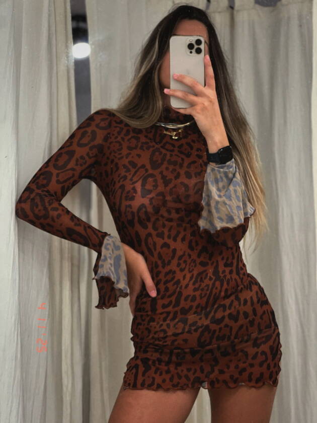 MARIA ANTONIETA VESTIDO SIENA ZOO BROWN MICROTUL IMPORTADO