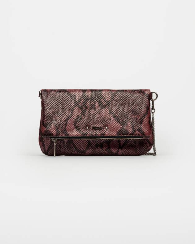 PRÜNE BANDOLERA HONEY EN CUERO GRABADO SNAKE METALIZADO