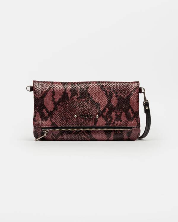 PRÜNE MINI BAG HONEY EN CUERO SNAKE PRINT METALIZADO