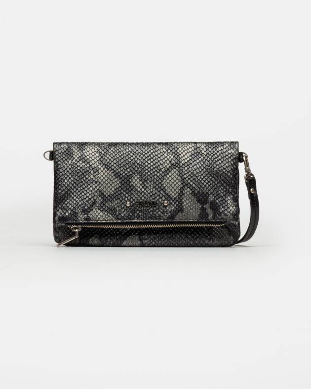 PRÜNE MINI BAG HONEY EN CUERO SNAKE PRINT METALIZADO