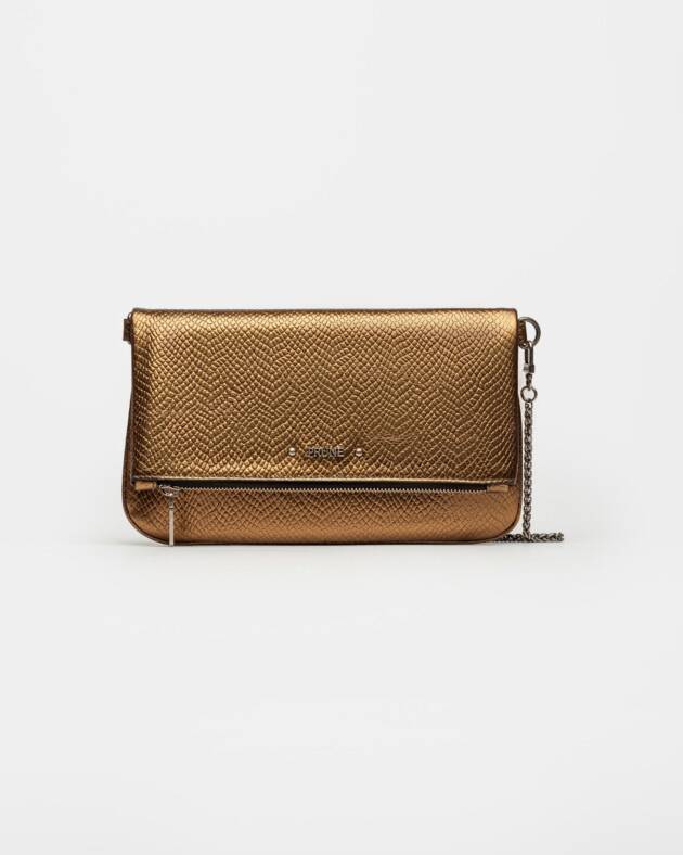 PRÜNE BANDOLERA HONEY EN CUERO GRABADO SNAKE METALIZADO