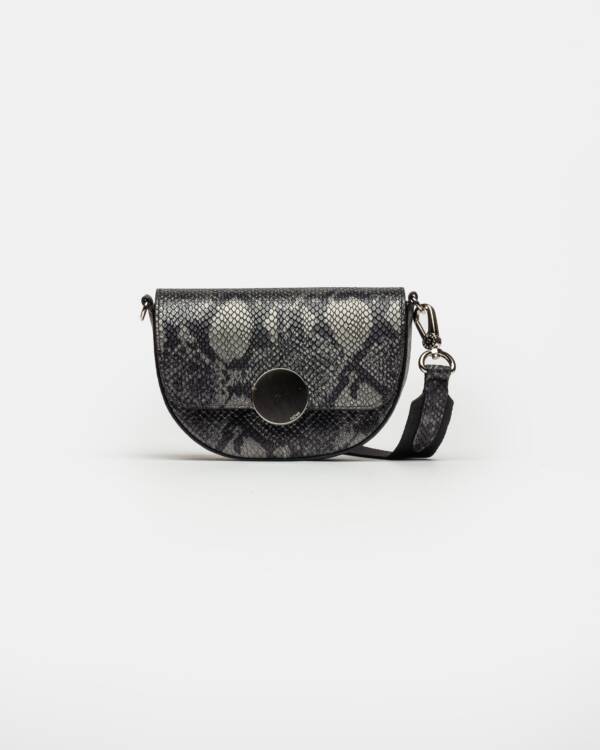 PRÜNE MINI BAG THE CIRCLE EN CUERO GRABADO SNAKE METALIZADO