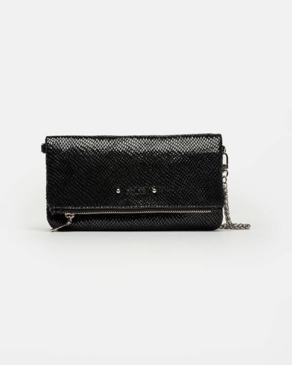PRÜNE MINI BAG HONEY EN CUERO SNAKE PRINT METALIZADO