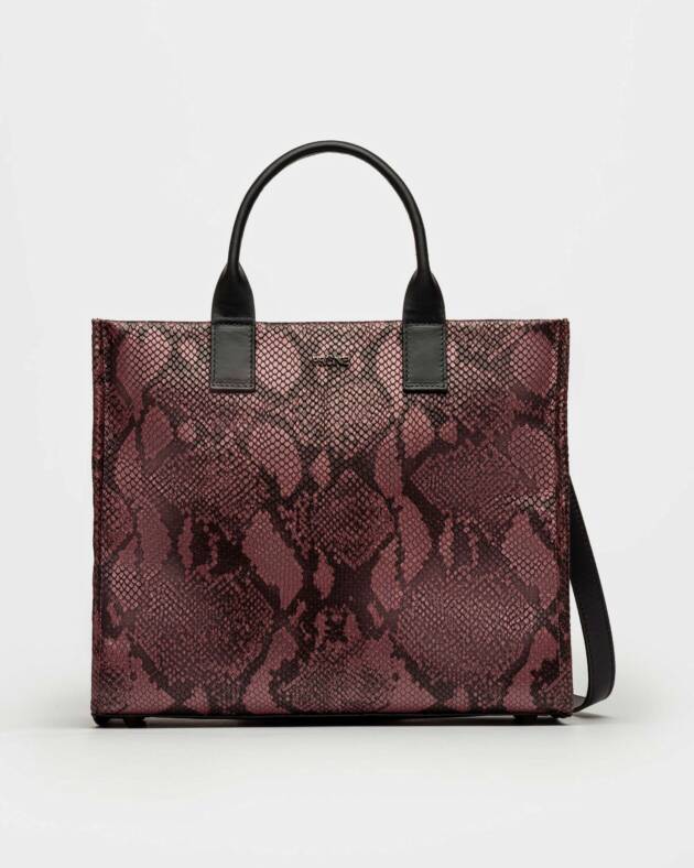 PRÜNE CARTERA DE MANO CAPRI EN CUERO GRABADO SNAKE METALIZADO