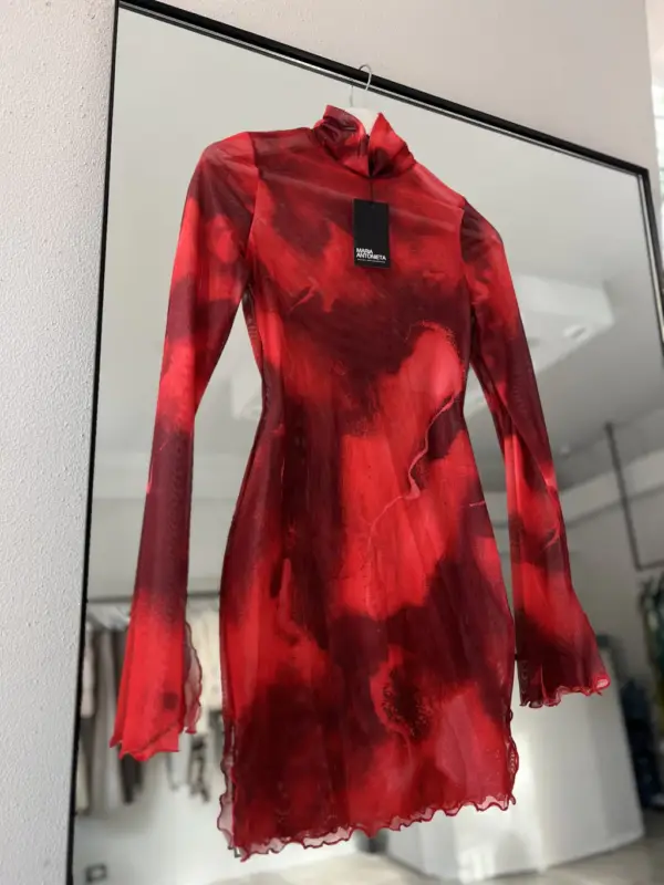 MARIA ANTONIETA VESTIDO SIENA DUST RED MICROTUL IMPORTADO - Image 5