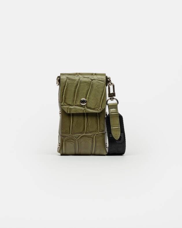 PRÜNE PORTA CELULAR MALDIVA EN CUERO GRABADO CROCO