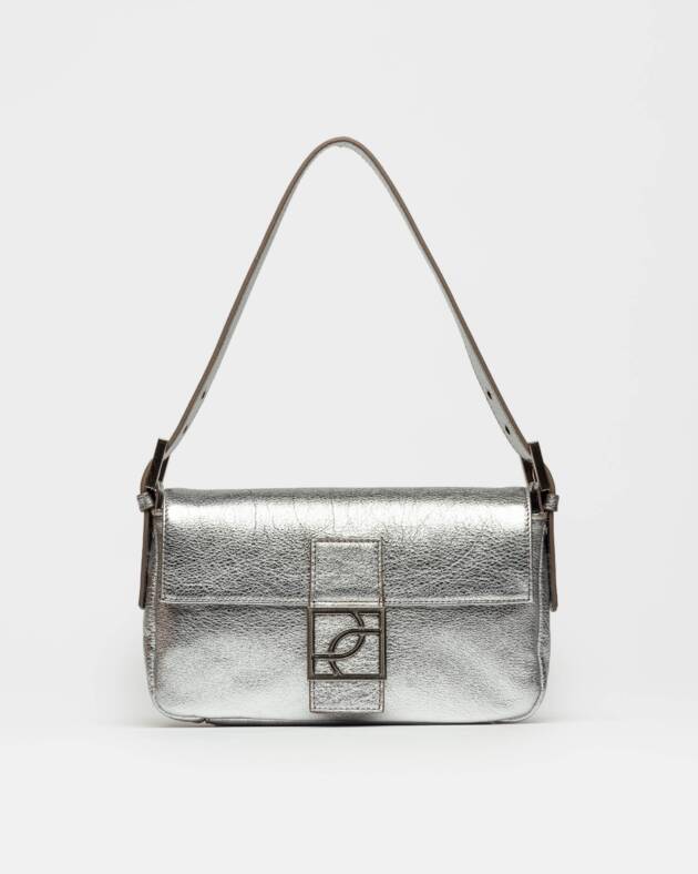 PRÜNE CARTERA AL HOMBRO SIGNATURE EN CUERO GRANEADO METALIZADO
