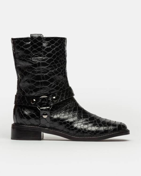PRÜNE BOTA CAÑA MEDIA BIKER EN CUERO PYTHON