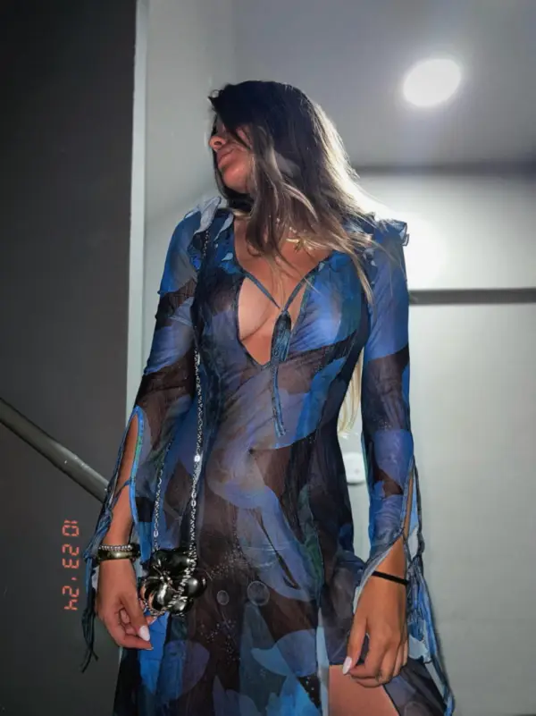MARIA ANTONIETA VESTIDO FIRENZE BLUE MICROTUL LARGO IMPORTADO - Image 4