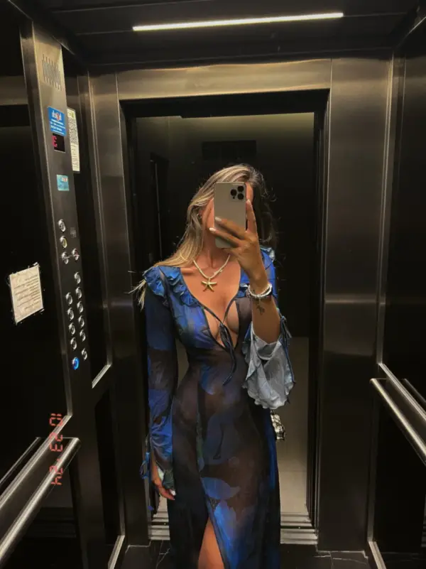 MARIA ANTONIETA VESTIDO FIRENZE BLUE MICROTUL LARGO IMPORTADO - Image 5